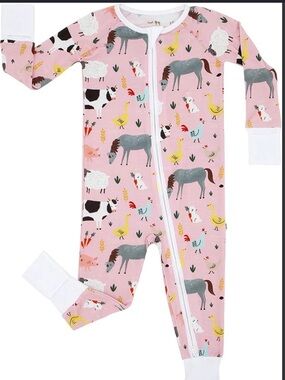 Little Sleepies Pink Farm Animal Zip Sleep Sack 18-24 months bamboo viscose